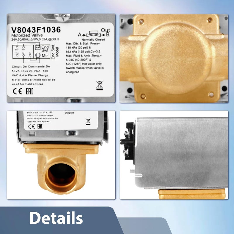 Werhoo V8043F1036 Zone Valve for, Replaces V8043F1093 40003916-048/U Replacement Head Actuator 2-way 4-Wire 24V Motor Normally Closed 3/4 Sweat Connection, Screw Terminal Board Connection - Image 5